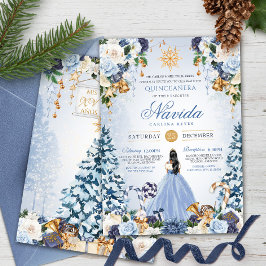 Winter Wonderland Light Blue Floral Quinceanera Einladung