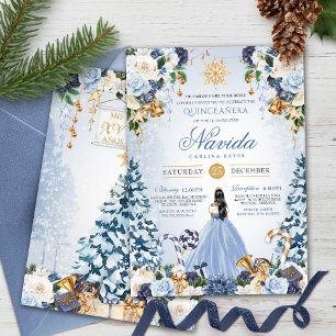 Winter Wonderland Light Blue Floral Quinceanera Einladung