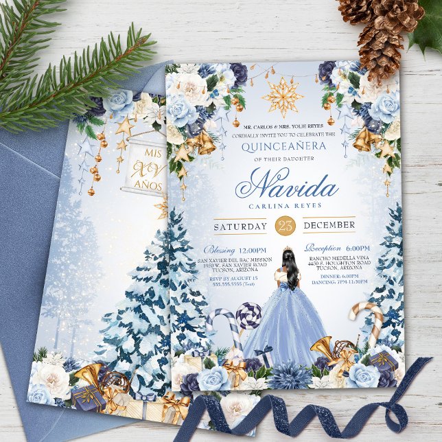 Winter Wonderland Light Blue Floral Quinceanera Einladung (Von Creator hochgeladen)
