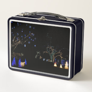 Winter Wonderland Lights Blau und Weiß Urlaub Metall Brotdose