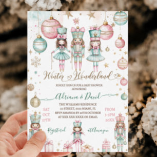 Winter Wonderland Mädchen Pink Babyparty Einladung
