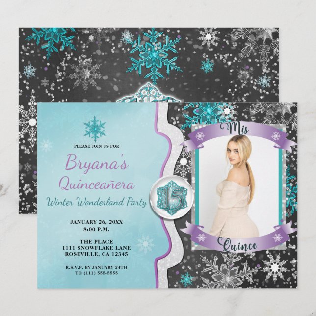 Winter Wonderland Mis Quince 15 Invitations photo (Devant / Derrière)