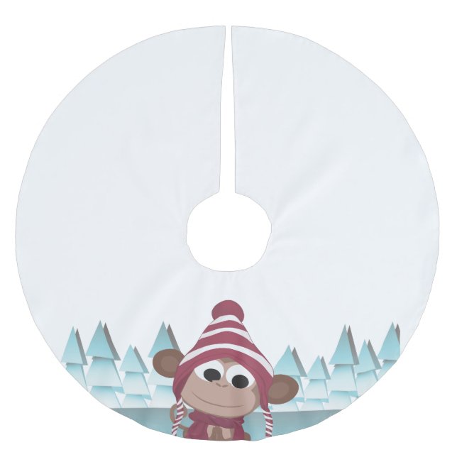 Winter Wonderland Monkey Polyester Weihnachtsbaumdecke (Vorderseite)