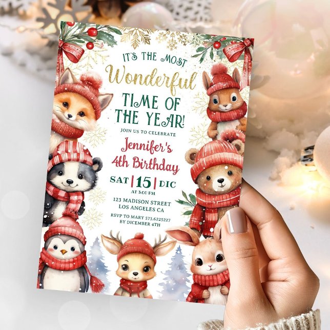 Winter Wonderland Niedliche Wintertiere 4. Geburts Einladung (Von Creator hochgeladen)