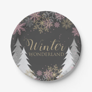 Winter Wonderland Party Teller mit rosa Schneefloc