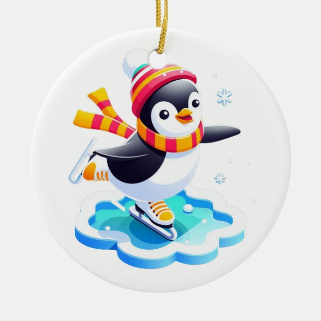 Winter Wonderland Pinguin Keramik Ornament (Vorne)
