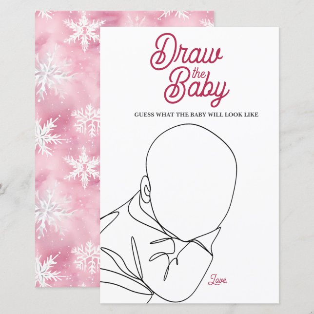 Winter Wonderland Pink Baby Shower Game Zeichn Bab (Vorne/Hinten)
