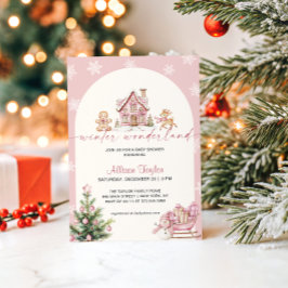 Winter Wonderland Pink Girl Baby Shower Einladung