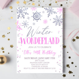 Winter Wonderland Pink Snowflake Geburtstagsparty Einladung