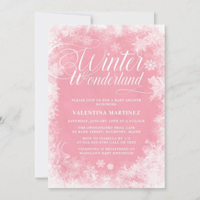 Winter Wonderland Pink Snowflakes Baby Dusche Einladung (Vorderseite)