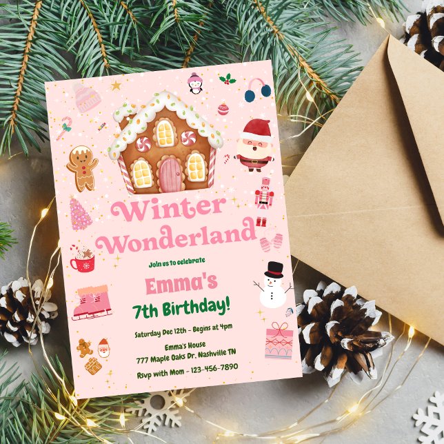 Winter Wonderland Pink Weihnachten Geburtstag Einladung (Von Creator hochgeladen)