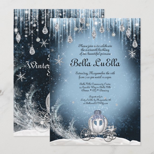 Winter Wonderland Princess Party Einladung (Vorne/Hinten)