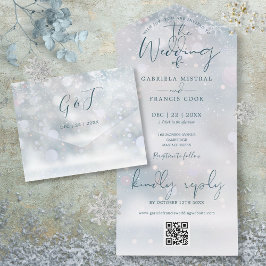 Winter Wonderland QR Code Snow Wedding All In One Einladung