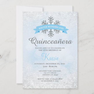 Winter Wonderland Quinceañera 15. Geburtstag Silbe Einladung