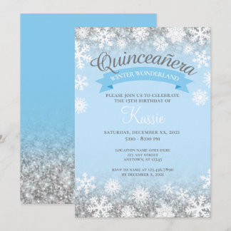 Winter Wonderland Quinceañera 15. Geburtstag Silbe Einladung