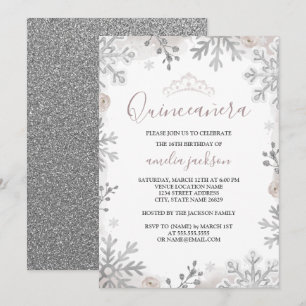 Winter Wonderland Quinceanera Blush Silver Einladung