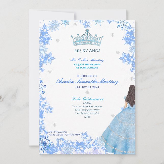 Winter Wonderland Quinceañera Einladung (Vorderseite)