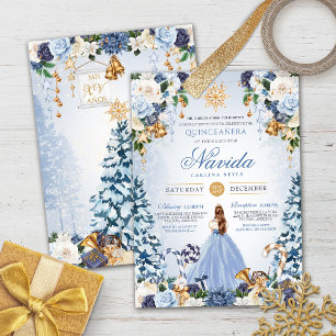 Winter Wonderland Quinceañera Lichtblauer Schnee Einladung