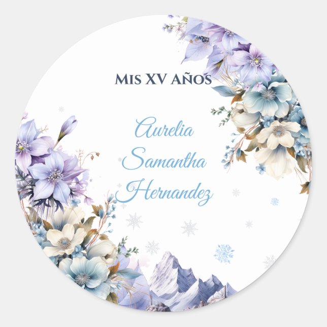 Winter Wonderland Quinceañera Runder Aufkleber (Vorderseite)