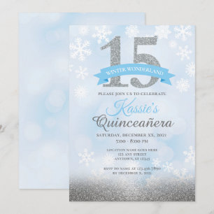 Winter Wonderland Quinceañera Silver Blue Geburtst Einladung