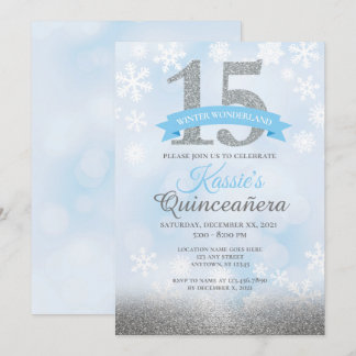 Winter Wonderland Quinceañera Silver Blue Geburtst Einladung