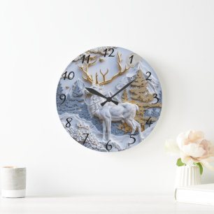 Winter Wonderland Rentier Charm Große Wanduhr