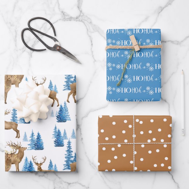 Winter Wonderland Rentier Geschenkpapier Set (Vorderseite)