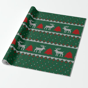Winter Wonderland, Rentier-Tannenbaum Grün Geschenkpapier