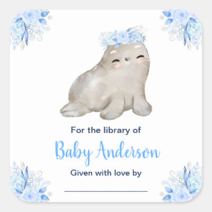 Winter Wonderland Robben-Baby-Shower-Exlibris Quadratischer Aufkleber