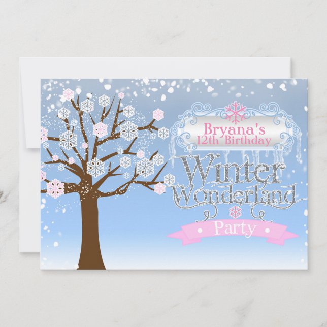 Winter Wonderland rose Anniversaire Invitation (Devant)