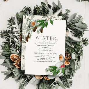 Winter Wonderland Rotkehlchen & Snow Baby Shower Einladung