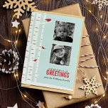 Winter Wonderland Saison - Grüße Feiertagskarte<br><div class="desc">Eine schöne Vektor-Illustration einer skurrilen Winterlandschaft von roten Vögeln,  die auf Birkenbäumen auf einem schönen hellblauen Hintergrund stehen. Personalisieren Sie mit Ihren Familienbildern und einer Botschaft Ihrer Wahl.</div>