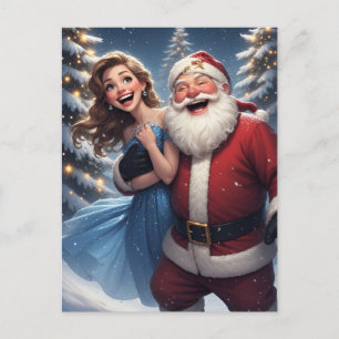 🎄 Winter Wonderland Santa & Schneemädchen ❄️Festl Postkarte
