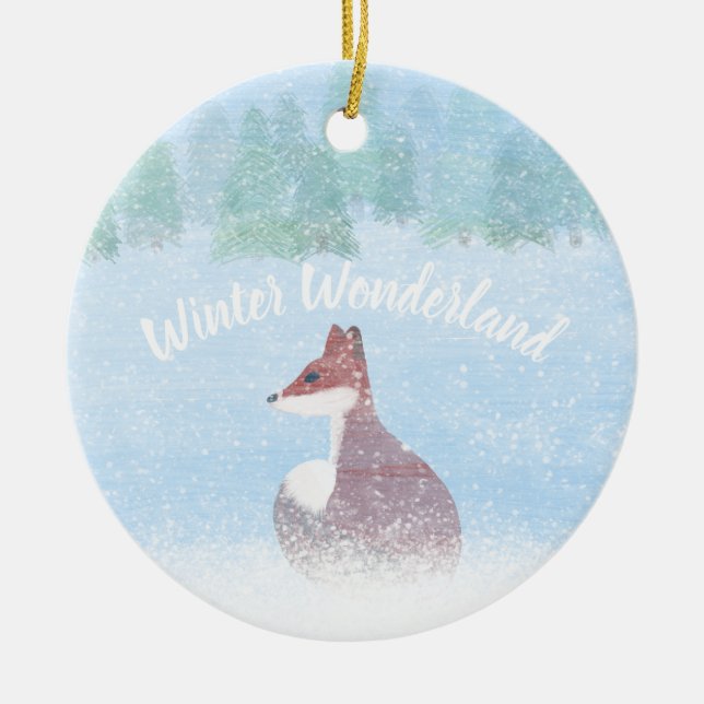 Winter Wonderland Scene with Fox Keramik Ornament (Vorne)