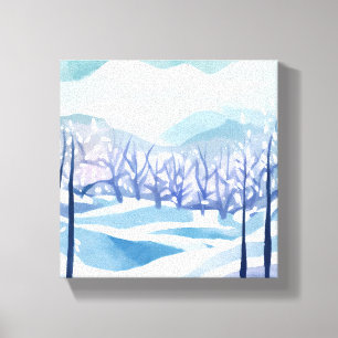Winter Wonderland Schneeblaue Aquarellmalerei Leinwanddruck