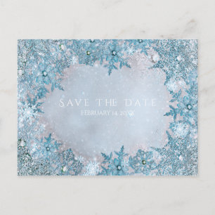 Winter Wonderland-Schneeflocken Blau Save the Date Ankündigungspostkarte