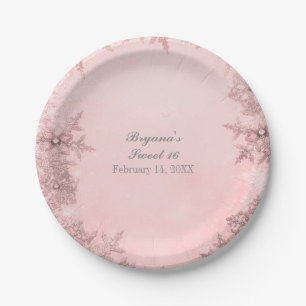 Winter Wonderland-Schneeflocken Rosa Elegante Part Pappteller