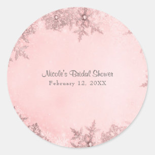 Winter Wonderland Schneeflocken Sanft Rosa Elegant Runder Aufkleber