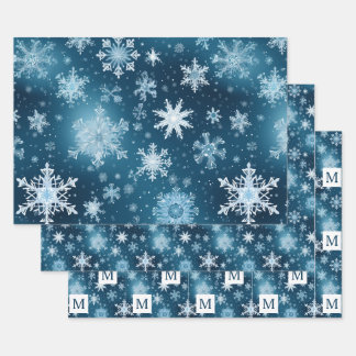 Winter Wonderland Schneeflocken Schneefall Blau Geschenkpapier Set