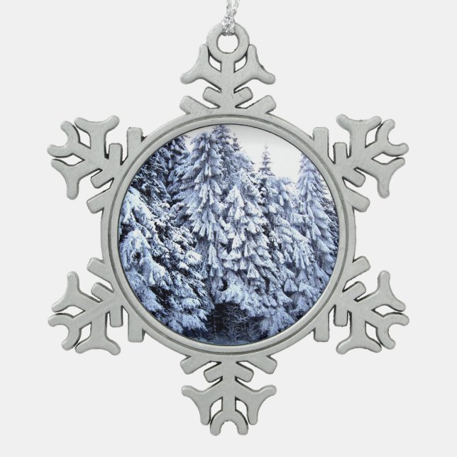 Winter Wonderland Schneeflocken Zinn-Ornament (Vorderseite)