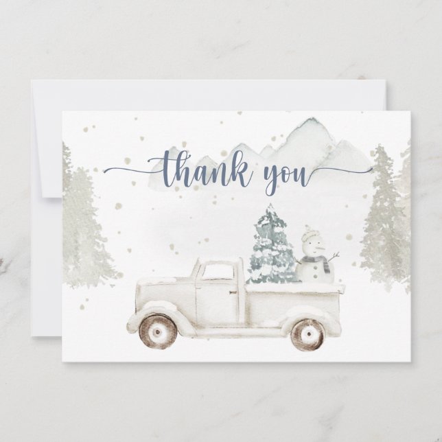 Winter Wonderland, Schneetiere & LKW Dankeskarte (Vorderseite)