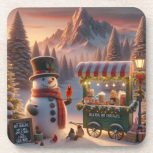 Winter Wonderland Schokoladenwagen des Schneemanns Getränkeuntersetzer