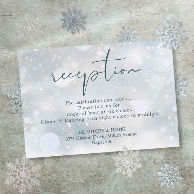 Winter Wonderland Script Snow Hochzeit Empfang Begleitkarte (Winter Wonderland Script Snow Wedding Reception Enclosure Card)