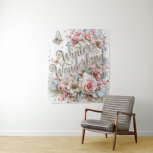Winter Wonderland Silber Glitter Rosa Rosen Wandteppich