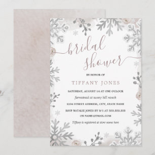 Winter Wonderland Silber-Rosa Brautparty Einladung
