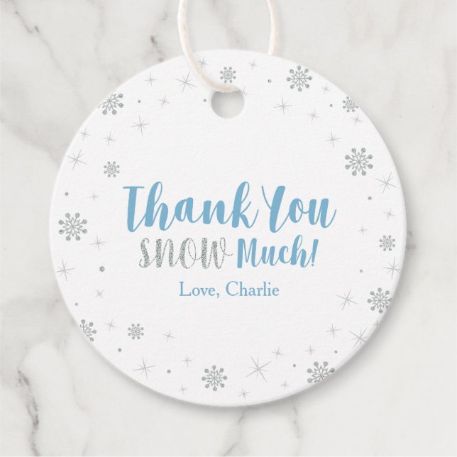 Winter Wonderland Silver & Blue Boy Baby Dusche Fa Geschenkanhänger (Vorderseite)