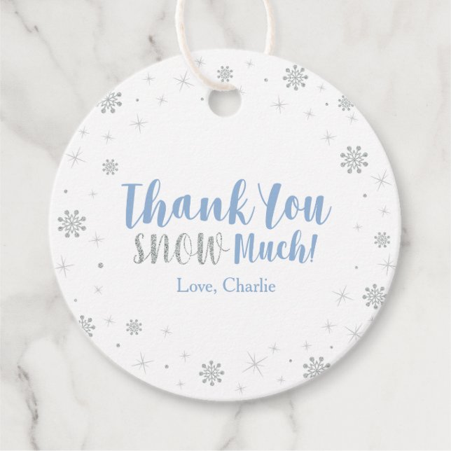 Winter Wonderland Silver & Blue Boy Baby Dusche Geschenkanhänger (Vorderseite)