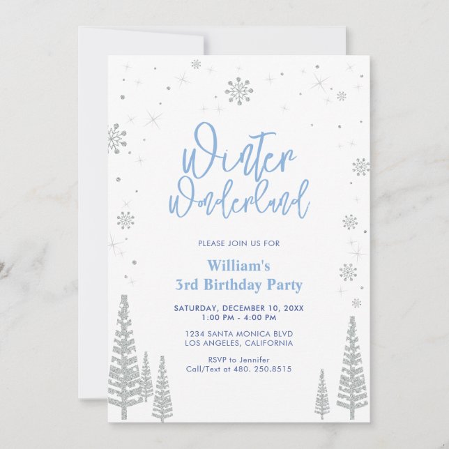 Winter Wonderland - Silver Boy zum Geburtstag Einl Einladung (Vorderseite)