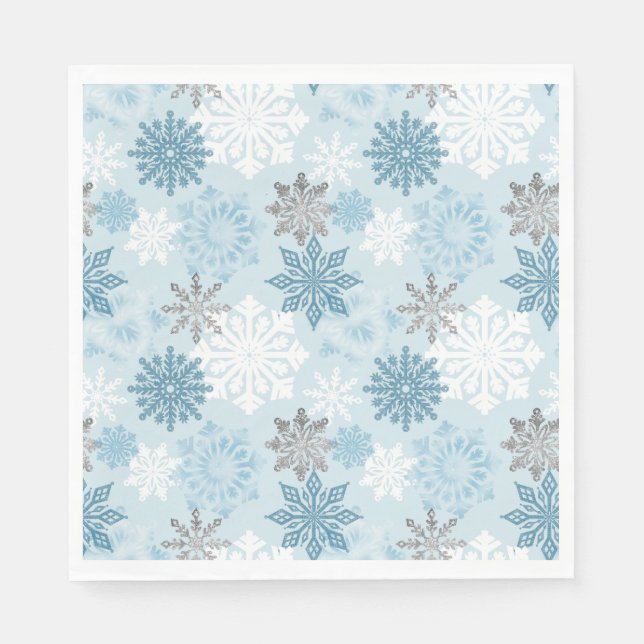 Winter Wonderland Silver Glitzer Schneeflocken Serviette (Vorderseite)