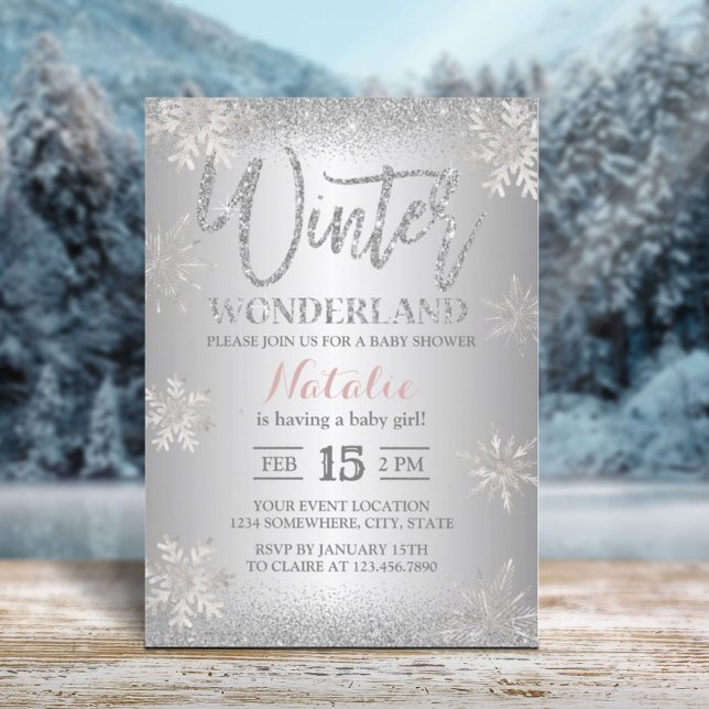 Winter Wonderland Silver Snowflakes Babydusche Einladung (Von Creator hochgeladen)
